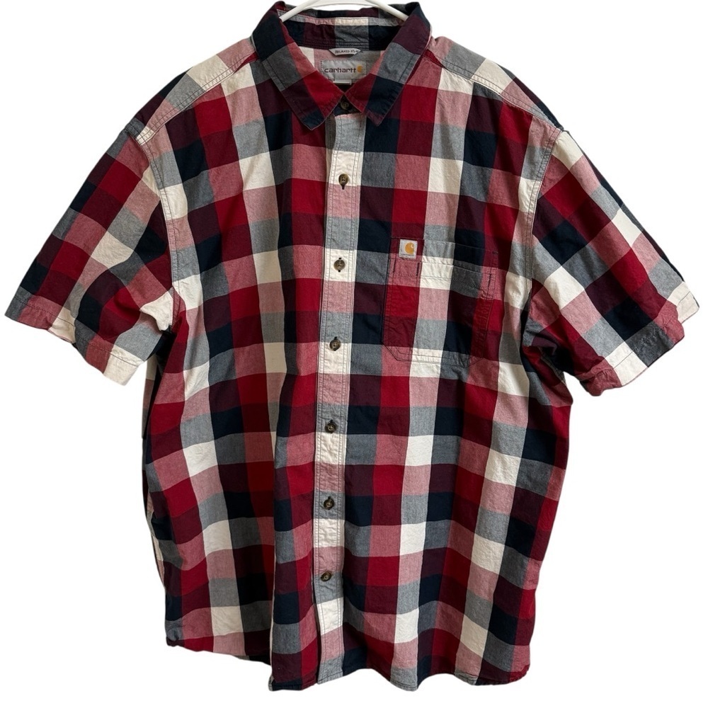 Carhartt Mens Size 2XL XXL Relaxed Fit Red Plaid Short Sleeve Button Up Shirt